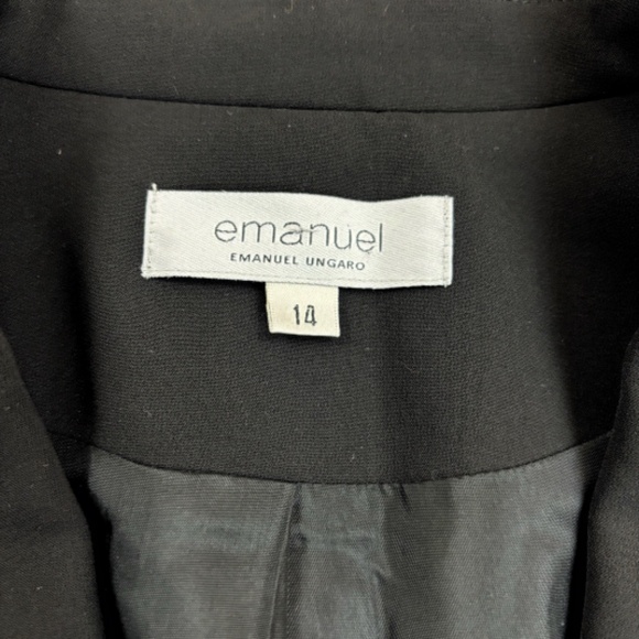 EMANUEL UNGARO Suit Blazer SZ 14 Single Button Wrinkle Free Peplum Back Black - Picture 4 of 11